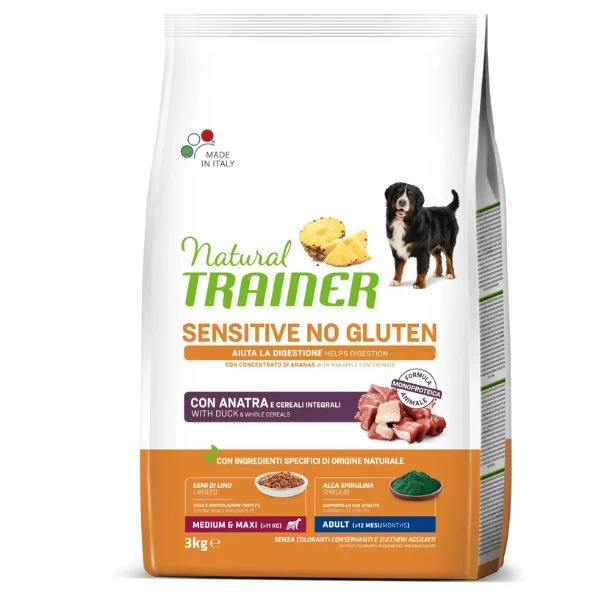 Natural Trainer Sensitive No Gluten Medium/Maxi Adult Con Anatra - 3 Kg 3 Natural Trainer Sensitive No Gluten Medium/Maxi Adult Con Anatra - 3 Kg