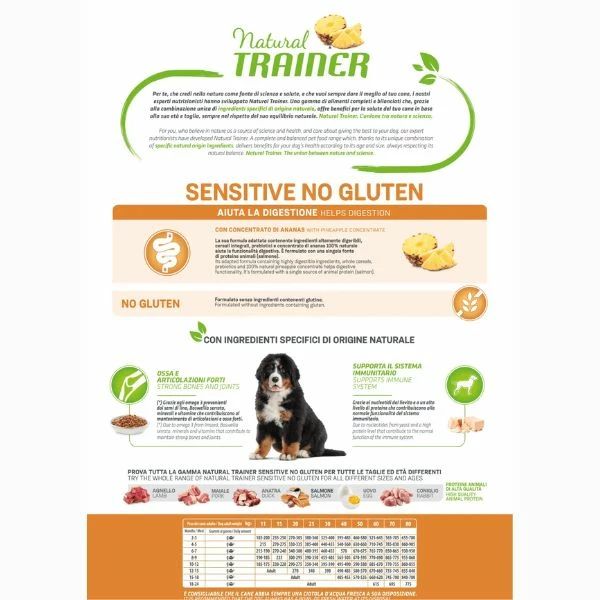Natural Trainer Sensitive No Gluten Medium/Maxi Puppy E Junior Con Salmone - 3 Kg 4 Natural Trainer Sensitive No Gluten Medium/Maxi Puppy E Junior Con Salmone - 3 Kg - immagine 2