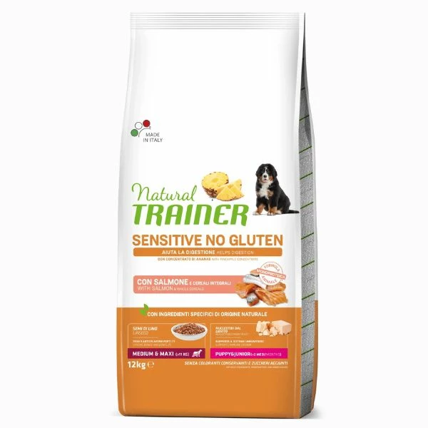 Natural Trainer Sensitive No Gluten Medium/Maxi Puppy E Junior Con Salmone - 3 Kg 3 Natural Trainer Sensitive No Gluten Medium/Maxi Puppy E Junior Con Salmone - 3 Kg