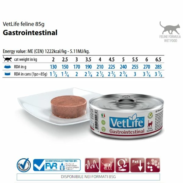 Farmina Vet Life Feline Gastro Intestinal - 85 Gr 4 Farmina Vet Life Feline Gastro Intestinal - 85 Gr - immagine 2