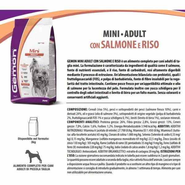 Monge Gemon Mini Adult Con Salmone E Riso - 3 Kg 4 Monge Gemon Mini Adult Con Salmone E Riso - 3 Kg - immagine 2