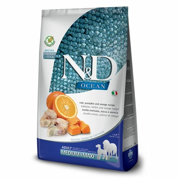 Farmina N&D Ocean Canine Adult Medium/Maxi Merluzzo Zucca E Arancia - 2,5 Kg 3 Farmina N&D Ocean Canine Adult Medium/Maxi Merluzzo Zucca E Arancia - 2,5 Kg